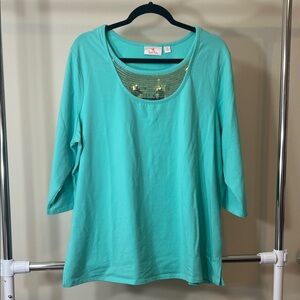 Stylish Turquoise Long Sleeve Top